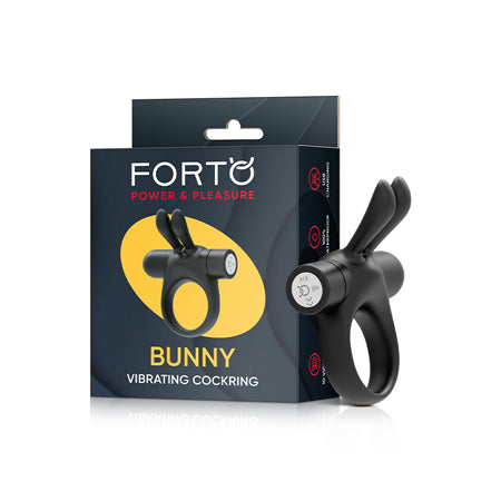 Forto Bunny Rechargeable Silicone Vibrating Cockring with Stimulating Ears Black - Not Very Vanilla