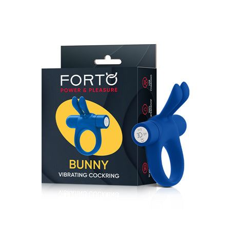 Forto Bunny Rechargeable Silicone Vibrating Cockring with Stimulating Ears Blue - Not Very Vanilla