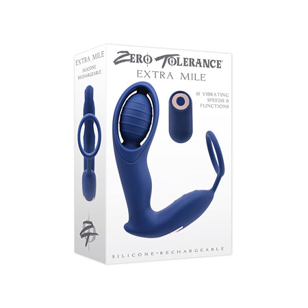 Zero Tolerance Extra Mile Vibrating Prostate Massager with C-Ring Blue - Not Very Vanilla