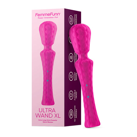 FemmeFunn Ultra Wand XL Rechargeable Flexible Textured Silicone Vibrator Pink - Not Very Vanilla