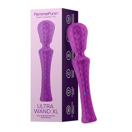 FemmeFunn Ultra Wand XL Rechargeable Flexible Textured Silicone Vibrator Purple - Not Very Vanilla