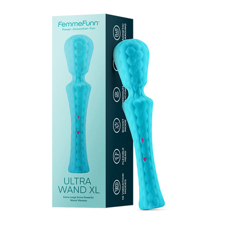 FemmeFunn Ultra Wand XL Rechargeable Flexible Textured Silicone Vibrator Turquoise - Not Very Vanilla