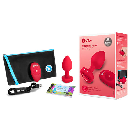 b-Vibe Vibrating Heart Anal Plug with Heart-Shaped Jewel Base M/L Red - Not Very Vanilla