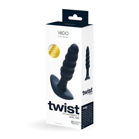 VeDO Twist Rechargeable Silicone Vibrating Anal Plug Black - Not Very Vanilla