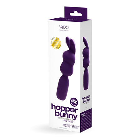 VeDO Hopper Bunny Rechargeable Silicone Mini Wand Vibrator Purple - Not Very Vanilla