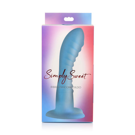 Simply Sweet Ribbed 7 in. Silicone Dildo Blue - Not Very Vanilla