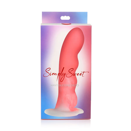 Simply Sweet Wavy 8 in. Silicone Dildo Pink/White - Not Very Vanilla