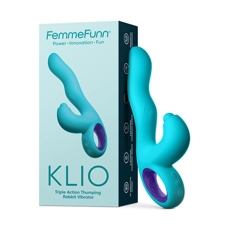 FemmeFunn Klio Rechargeable Silicone Triple Action Thumping Rabbit Vibrator Turquoise - Not Very Vanilla