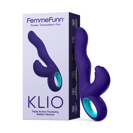 FemmeFunn Klio Rechargeable Silicone Triple Action Thumping Rabbit Vibrator Dark Purple - Not Very Vanilla