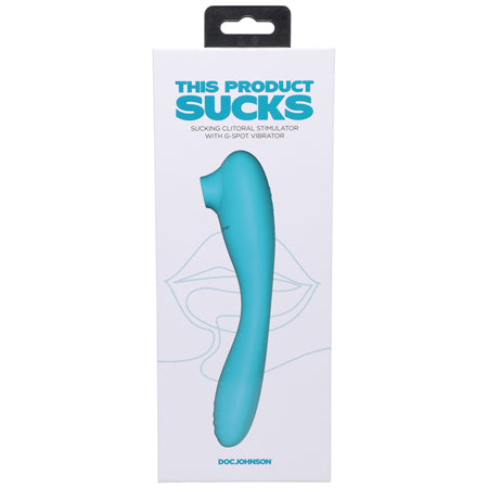 This Product Sucks Rechargeable Bendable Dual Ended Silicone Sucking Clitoral Stimulator & G-Spot Vibrator Teal - Not Very Vanilla