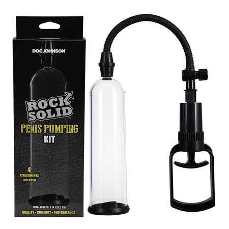 Rock Solid Penis Pumping Kit with 4 Attachments Black/Clear - Not Very Vanilla