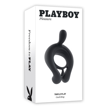 Playboy Triple Play Vibrating Cockring with Stimulator Black - Not Very Vanilla