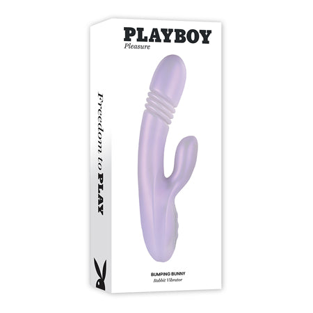 Playboy Bumping Bunny Rechargeable Thrusting Warming Silicone Dual Stimulation Vibrator Opal - Not Very Vanilla