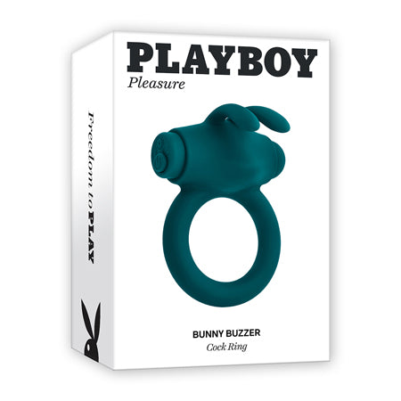 Playboy Bunny Buzzer Rechargeable Vibrating Silicone Cockring with Stimulator Deep Teal - Not Very Vanilla