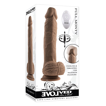 Evolved Full Monty Rechargeable Remote-Controlled Thrusting Twirling 9 in. Silicone Dildo Dark - Not Very Vanilla