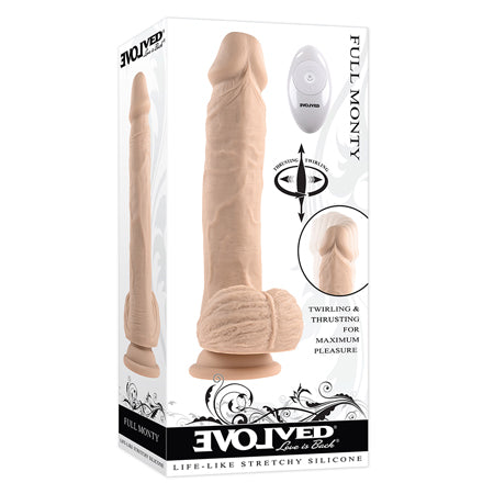 Evolved Full Monty Rechargeable Remote-Controlled Thrusting Twirling 9 in. Silicone Dildo Light - Not Very Vanilla