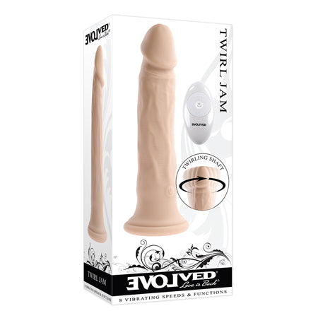 Evolved Twirl Jam Rechargeable Remote-Controlled Vibrating Twirling 9 in. Silicone Dildo Light - Not Very Vanilla