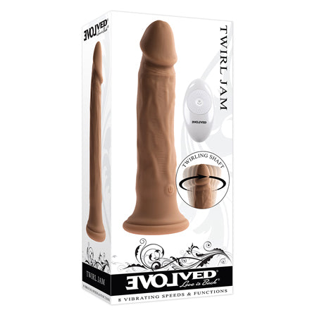 Evolved Twirl Jam Rechargeable Remote-Controlled Vibrating Twirling 9 in. Silicone Dildo Dark - Not Very Vanilla