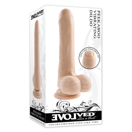 Evolved Peek A Boo Rechargeable Vibrating 8 in. Silicone Uncircumcised Dildo with Power Boost Light - Not Very Vanilla