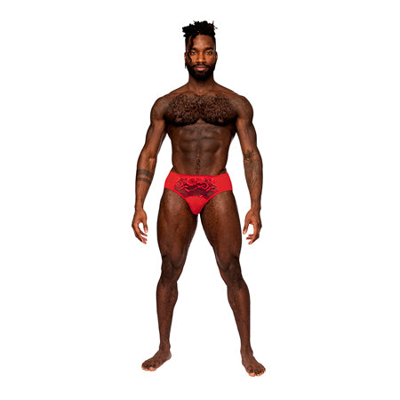 Male Power Sassy Lace Bikini Solid Pouch Red S - Not Very Vanilla