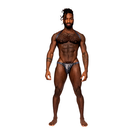 Male Power S'naked Shoulder Sling Harness Thong One-Piece Black/Blue L/XL - Not Very Vanilla