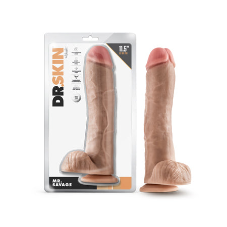 Dr. Skin Mr. Savage 11.5 in. Dildo with Balls Beige - Not Very Vanilla