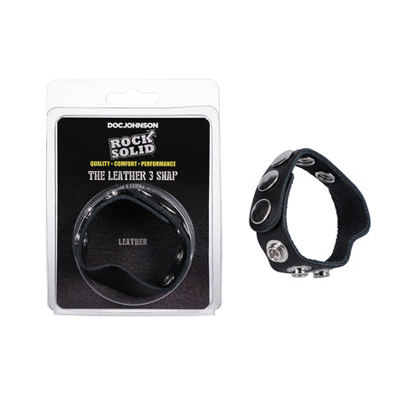 Rock Solid Adjustable Leather 5-Snap Cock Ring Black - Not Very Vanilla