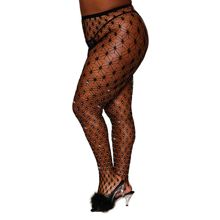 Dreamgirl Geometric Fence Net Pantyhose with Rhinestone Embellishment Black Queen Size - Not Very Vanilla