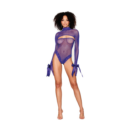 Dreamgirl Metallic Fishnet Seamless Teddy and Matching Shrug Restraint Violet O/S - Not Very Vanilla