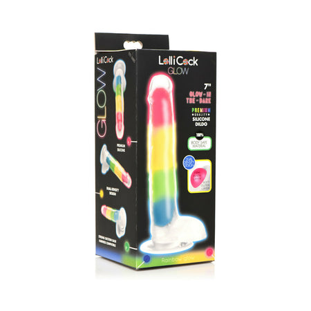 Lollicock Silicone Dildo with Balls 7 in. Rainbow Glow in the Dark - Not Very Vanilla