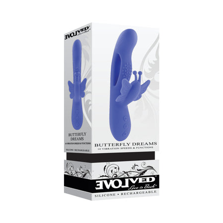 Evolved Butterfly Dreams Rechargeable Dual Stim Vibe Silicone Blue - Not Very Vanilla