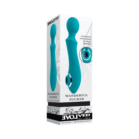 Evolved Wanderful Sucker Rechargeable Wand with Suction Silicone Teal - Not Very Vanilla