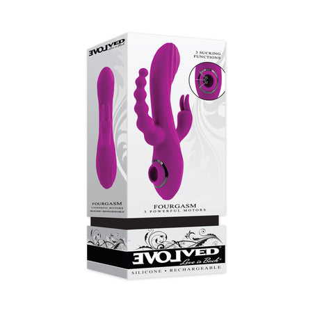 Evolved Fourgasm Rechargeable Triple Stim Vibe with Suction Silicone Purple - Not Very Vanilla