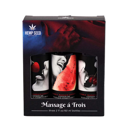 Earthly Body Massage-a-trois Edible Massage Lotion 3-Piece Gift Set Box 2 oz. - Not Very Vanilla