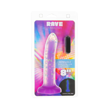 Addiction Rave 8 in. Bendable Glow-in-the-Dark Silicone Dildo Purple Confetti - Not Very Vanilla