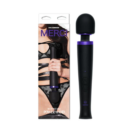 Merci Rechargeable Power Wand Ultra-Powerful Silicone Wand Massager Black Violet - Not Very Vanilla