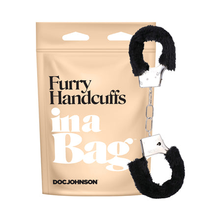 In A Bag Furry Handcuffs Black - Not Very Vanilla