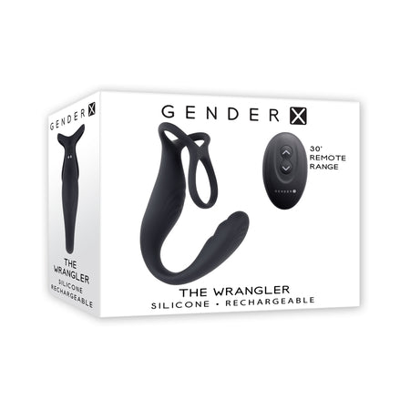 Gender X The Wrangler Rechargeable Silicone Vibrating C-ring with Remote Black - Not Very Vanilla