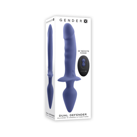 Gender X Dual Defender Rechargeable Silicone Dual End Vibrator with Remote Purple - Not Very Vanilla