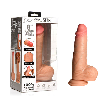 Jock Real Skin Silicone Dildo with Balls 8 in. Light - Not Very Vanilla