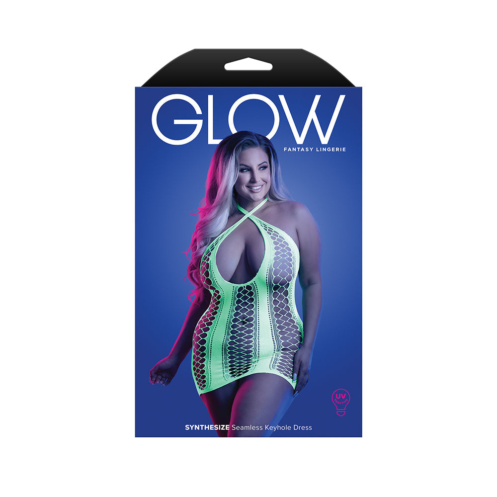 Fantasy Lingerie Glow Synthesize UV Reactive Seamless Keyhole Dress Queen Size