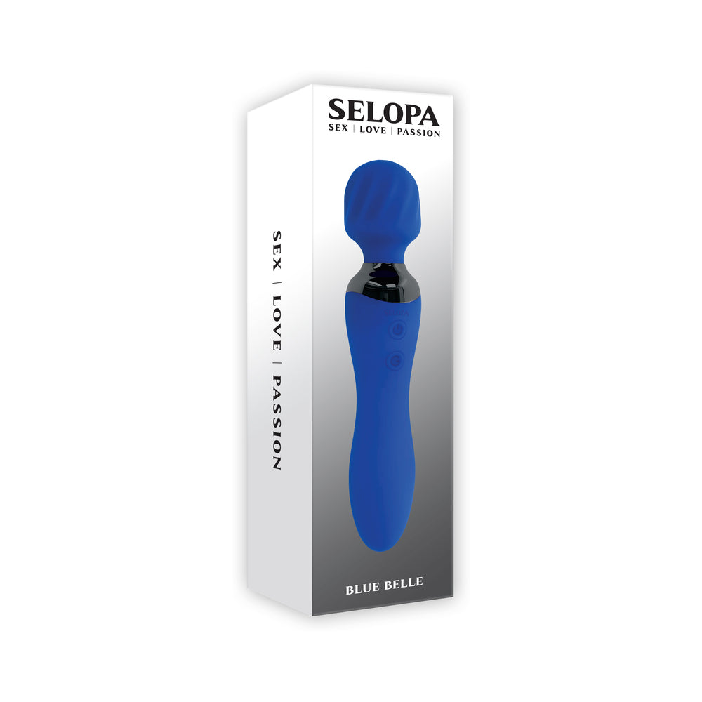 Selopa Blue Belle Rechargeable Dual-Ended Wand Vibrator Silicone Blue