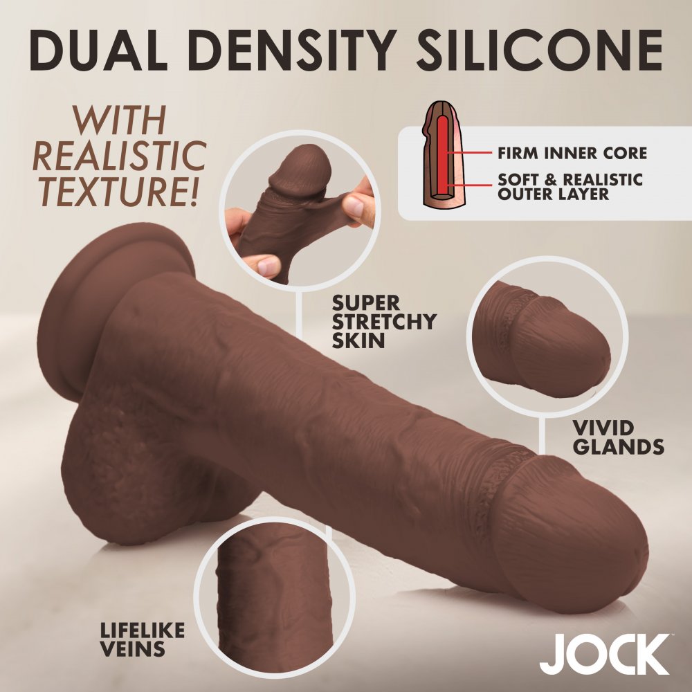 10 Inch Real Skin Silicone Dildo With Balls - Dark