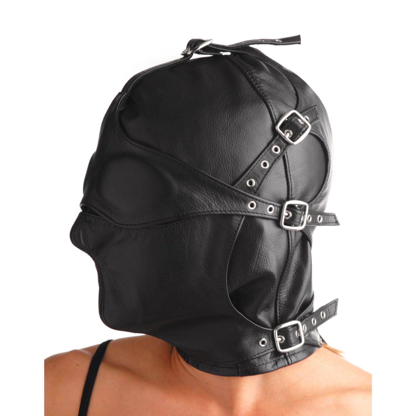 Asylum Leather Hood With Removable Blindfold And Muzzle