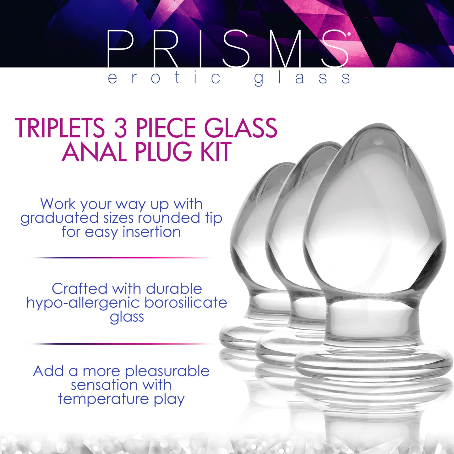 Triplets 3 Piece Glass Anal Plug Kit