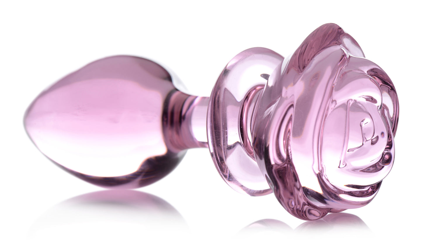 Pink Rose Glass Anal Plug