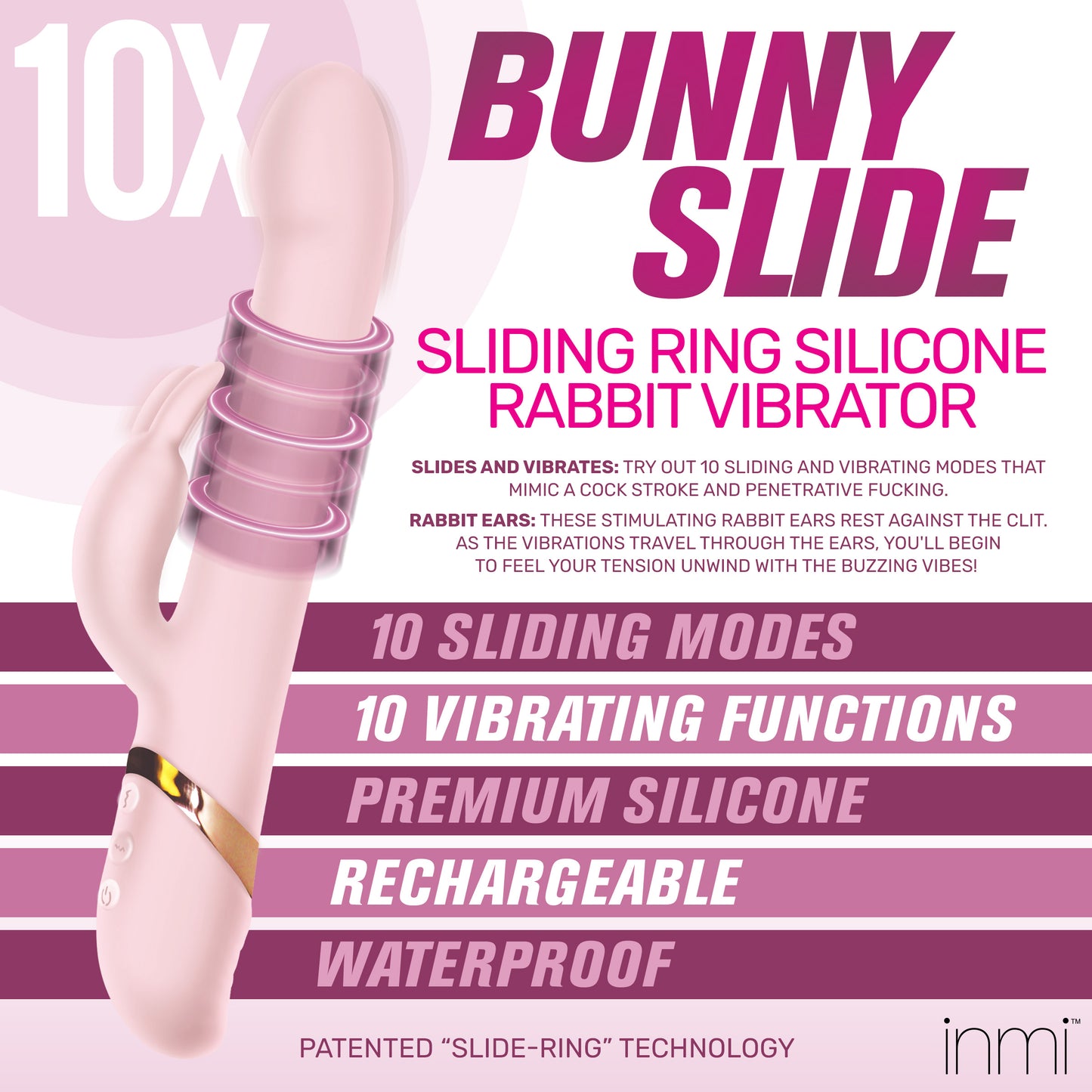 10x Bunny Slide Ring Silicone Vibrator