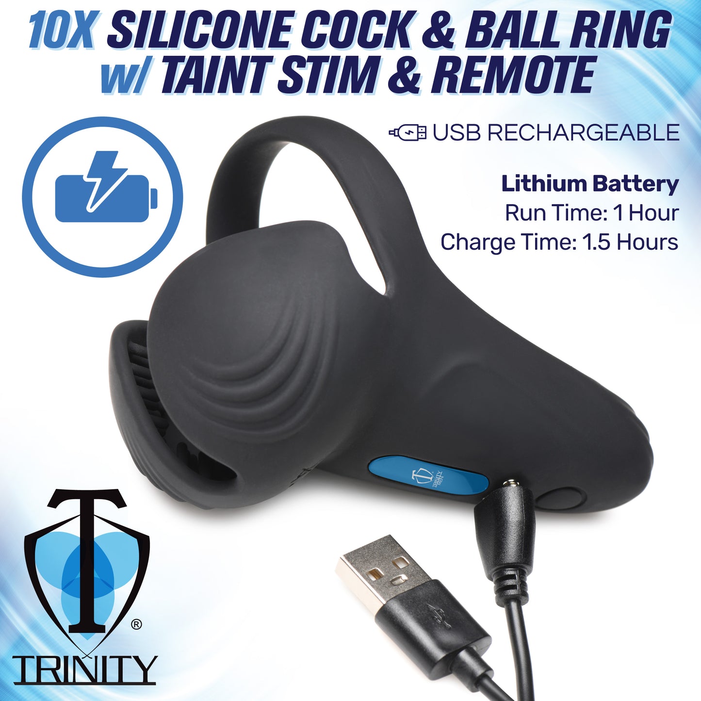 10x Vibrating Silicone Cock Ring With Taint Stim And Remote