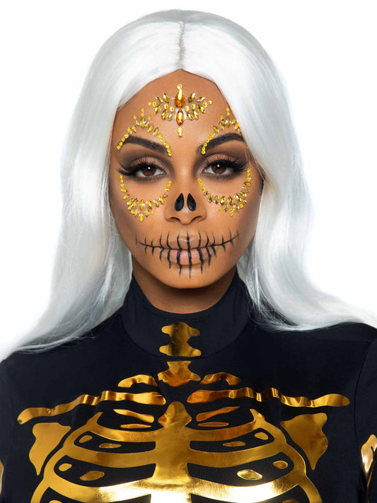 Sugar Skull Adhesive Face Jewels Sticker - Gold - Not Very Vanilla