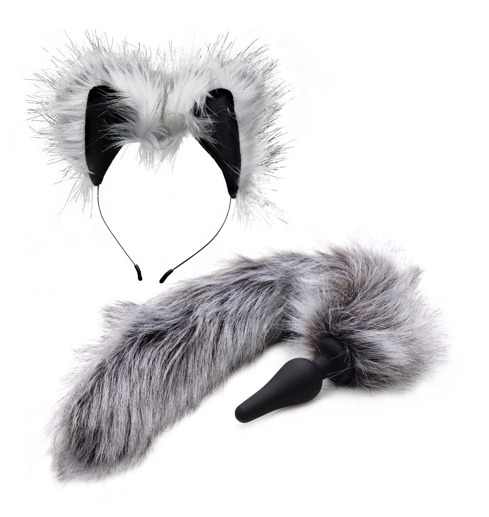 Grey Wolf Tail Anal Plug and Ears Set - Not Very Vanilla